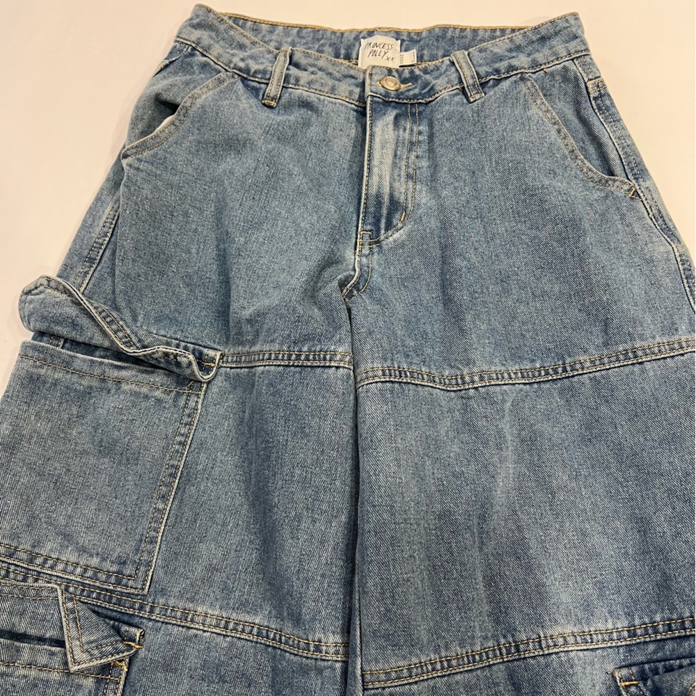 Princess Polly Wide Leg Cargo Jeans US 2 High Rise Light Wash Denim - Picture 3 of 10